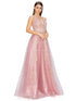 Bliss Golden Coil Lace Studded Illusion Tulle V-Neck Dress for Women, Sizes XS-3XL - SophiasStyle.com